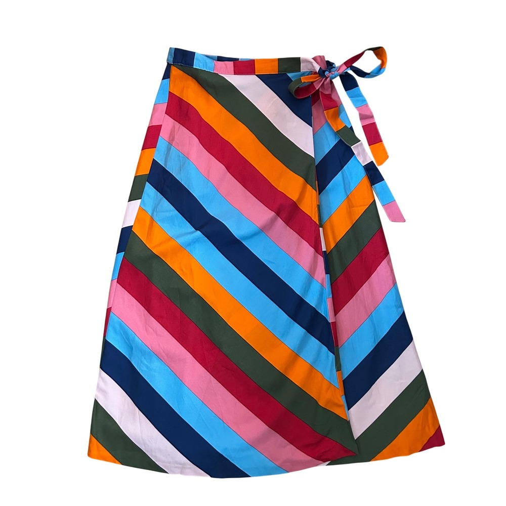 Oliver Bonas Womens Multi Color Rainbow Striped Wrap Waist Tie Midi Skirt 8